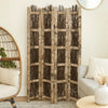 Wooden Foldable Screen with Twig Design 4 Ladder Style Panels, Brown