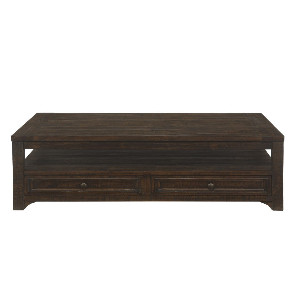 Rectangular Wooden Lift Top Coffee Table with 2 Drawers, Brown By Casagear Home