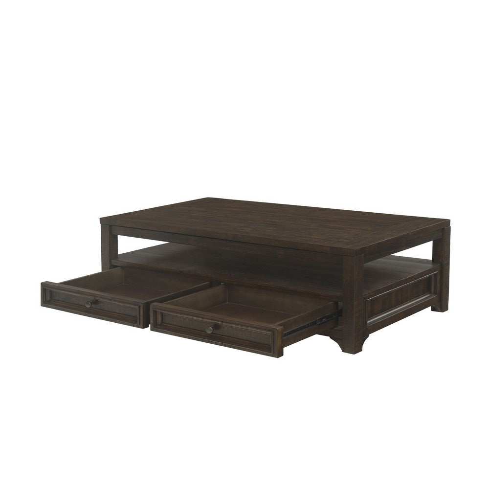 Rectangular Wooden Lift Top Coffee Table with 2 Drawers, Brown By Casagear Home