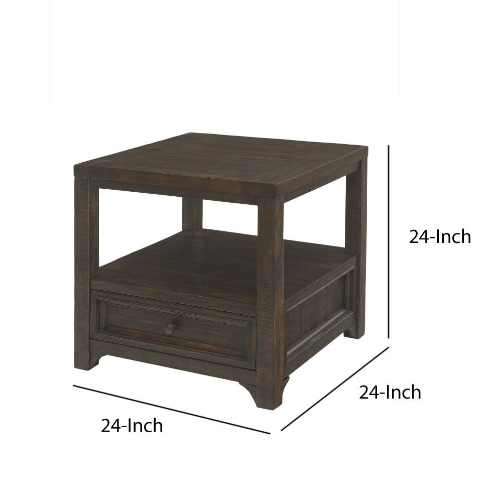 Rectangular Wooden End Table with 1 Drawer and 1 Open Shelf Brown - BM205983 By Casagear Home BM205983