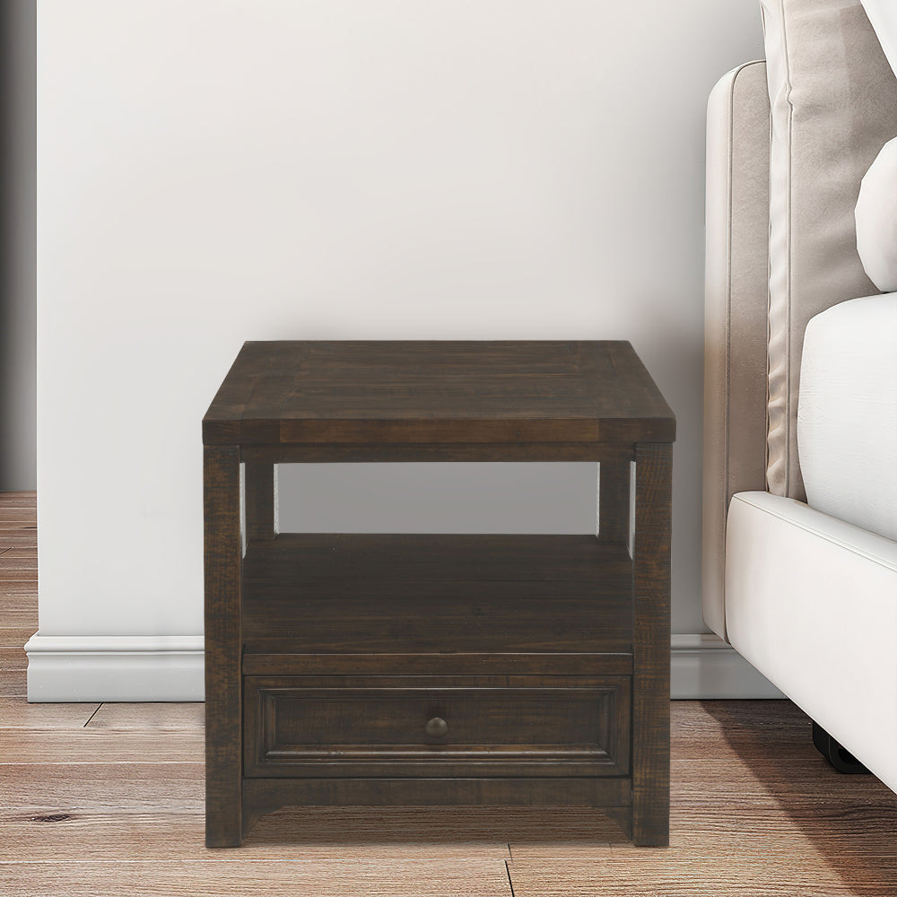 Rectangular Wooden End Table with 1 Drawer and 1 Open Shelf, Brown - BM205983 By Casagear Home