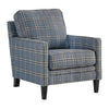 Ashley Fabric Upholstered Accent Chair with Checkered Details, Blue and Brown