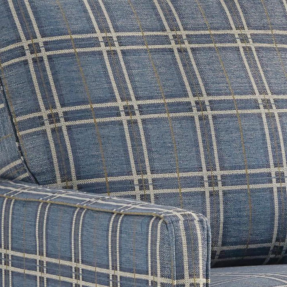 Fabric Upholstered Accent Chair with Checkered Details Blue and Brown By Casagear Home BM206105