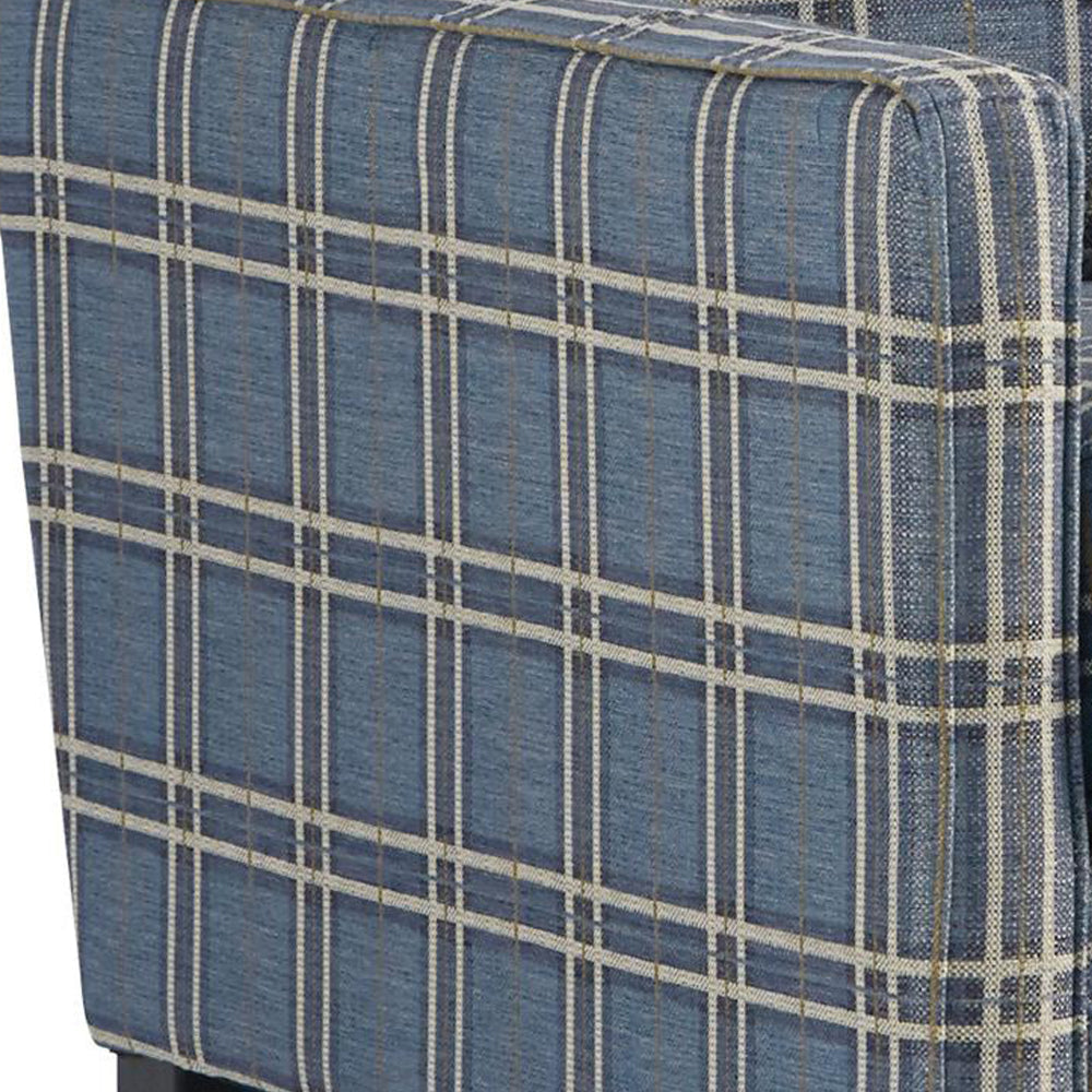 Fabric Upholstered Accent Chair with Checkered Details Blue and Brown By Casagear Home BM206105