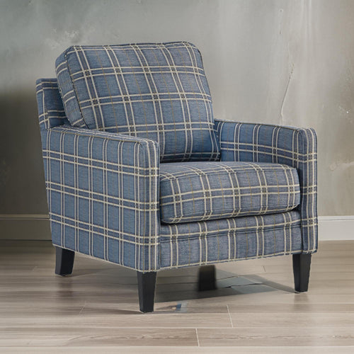 Accent Chair | Fabric Upholstered | Checkered Design | Blue & Brown
