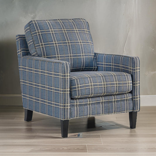 Accent Chair | Fabric Upholstered | Checkered Design | Blue & Brown
