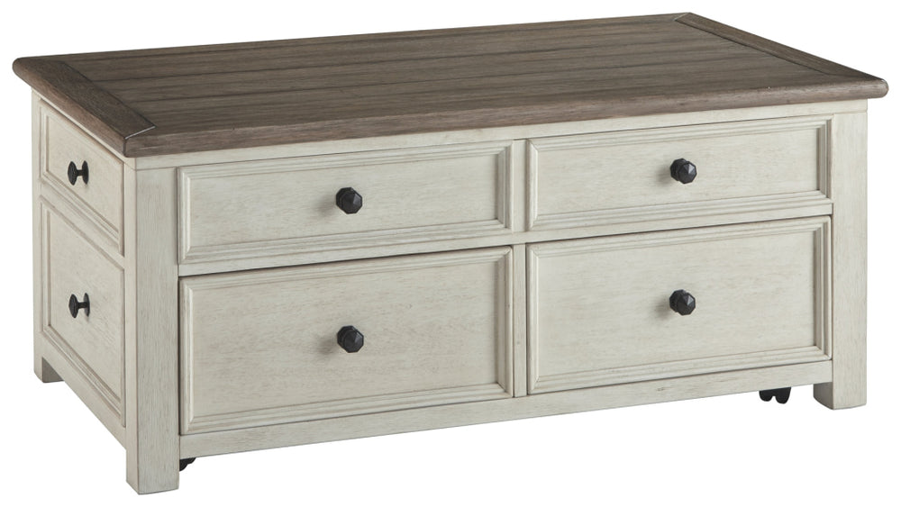 Cocktail Table | Lift Top | Multi Drawer | Spring Mechanism | Brown & White