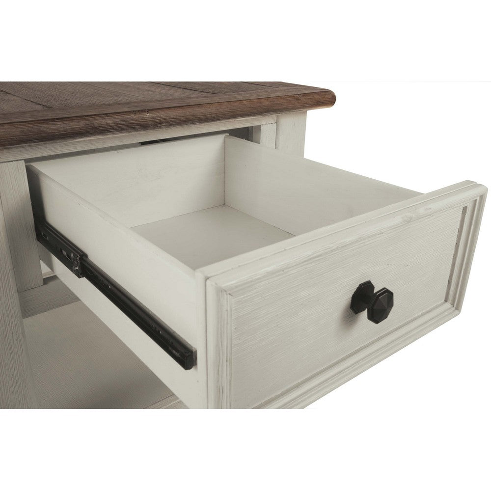 Chair Side Table | 1 Cabinet | Pull Out Tray | White & Brown