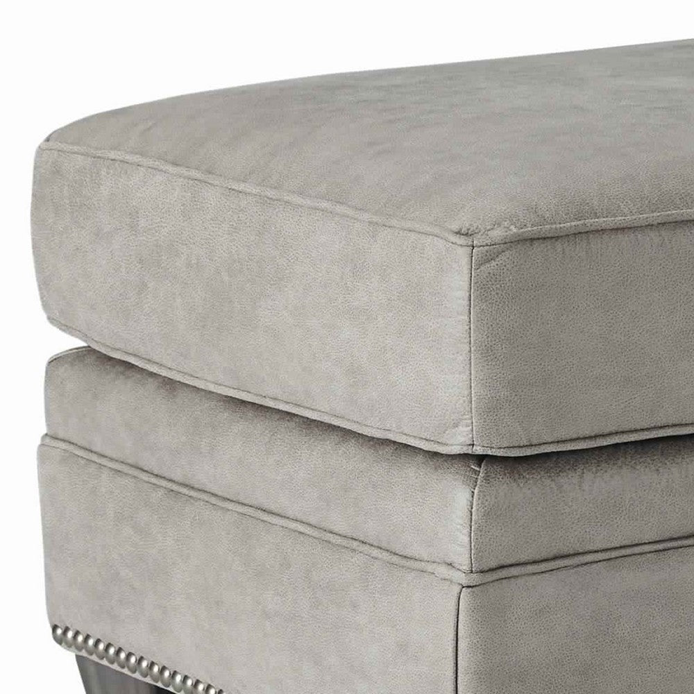 Leatherette Wooden Ottoman with Nailhead Trim Details, Gray By Casagear Home