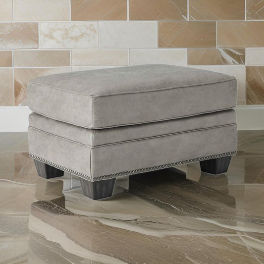 Leatherette Wooden Ottoman with Nailhead Trim Details Gray By Casagear Home BM206192