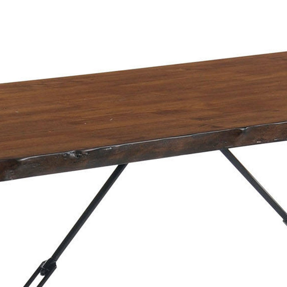 Industrial Wooden Dining Table with U Shaped Base, Brown and Black