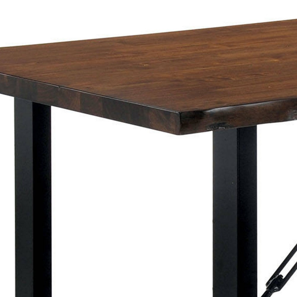 Industrial Wooden Dining Table with U Shaped Base, Brown and Black