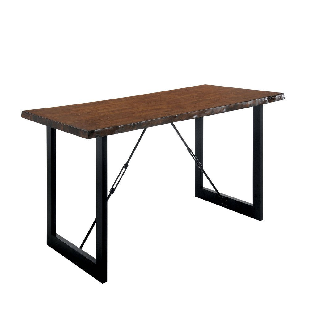 Industrial Wooden Dining Table with U Shaped Base, Brown and Black