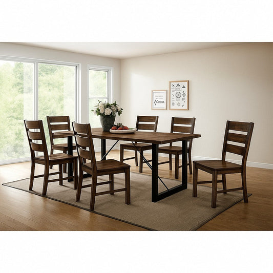 Industrial Wooden Dining Table with U Shaped Base, Brown and Black