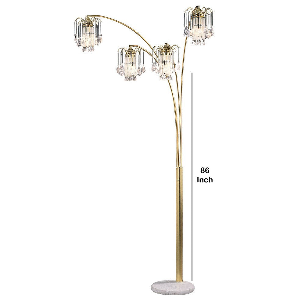 Modern Metal Arch Lamp with 4 Lights and Marble base Gold By Casagear Home BM206256