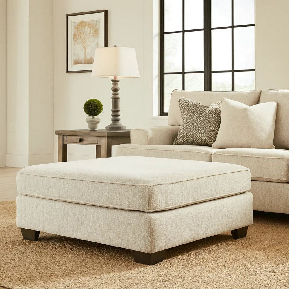 Ottoman | Oversized | Fabric Upholstered | Tapered Legs | Off White