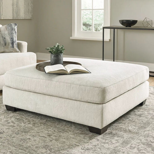 Ottoman | Oversized | Fabric Upholstered | Tapered Legs | Off White