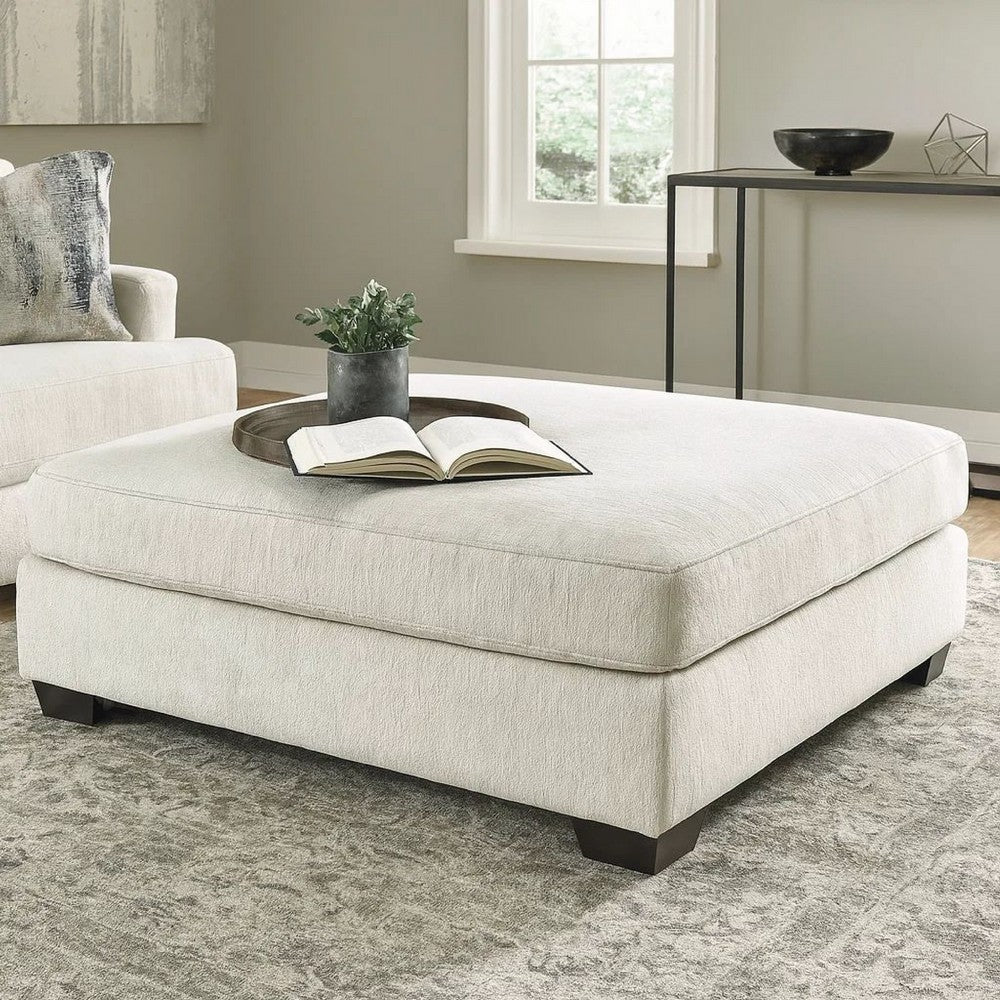 Ottoman | Oversized | Fabric Upholstered | Tapered Legs | Off White