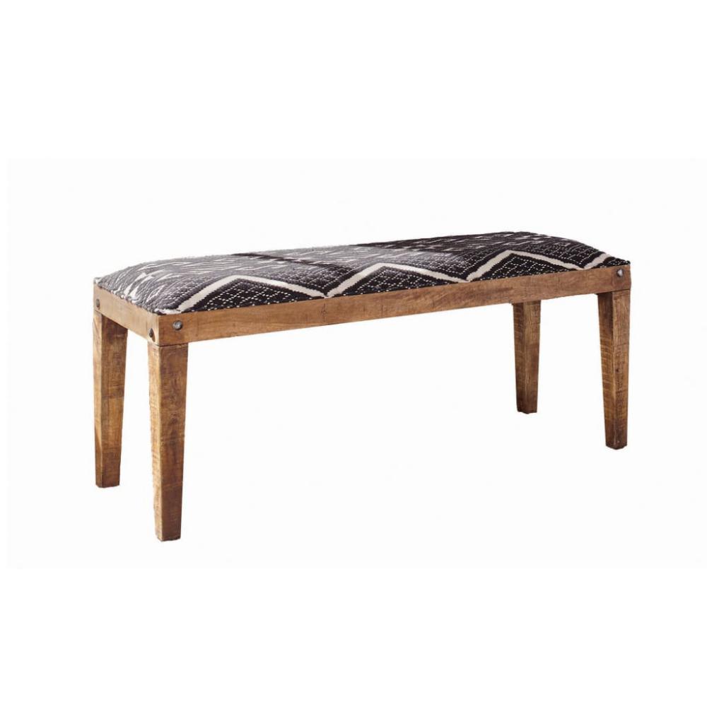 Fabric Upholstered Wooden Bench with Tapered Legs, Brown and Blue By Casagear Home