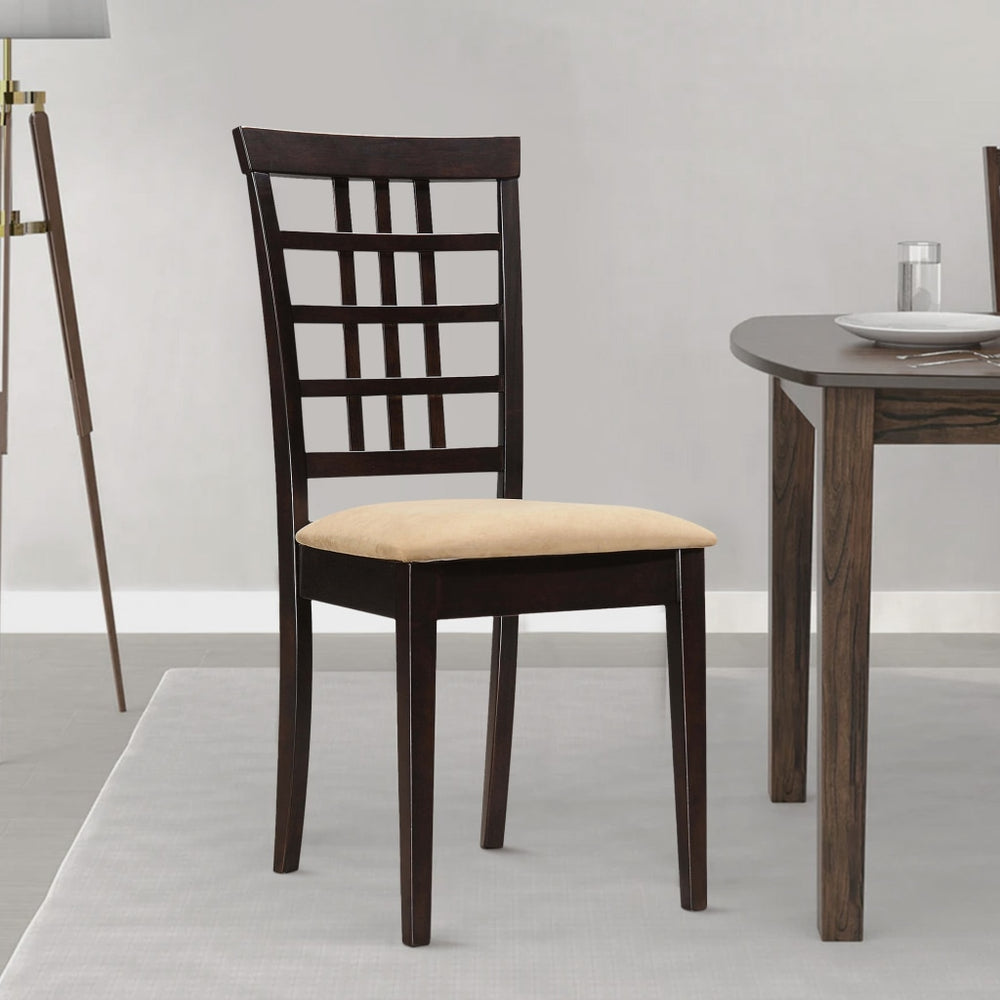 Dining Chair | Geometric Wood | Padded Seat | Set of 2 | Brown & Beige