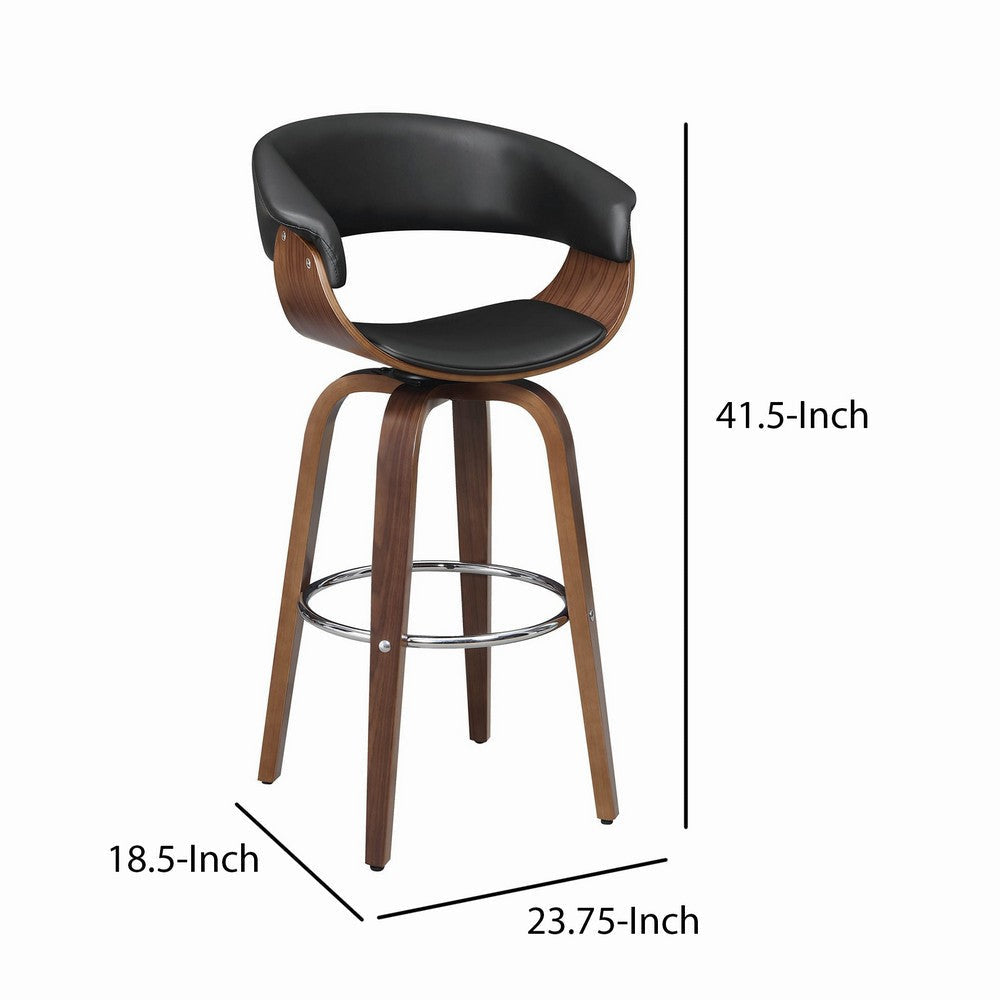 Leatherette Wooden Swivel Bar Stool with Spider Legs Brown and Black By Casagear Home BM206508