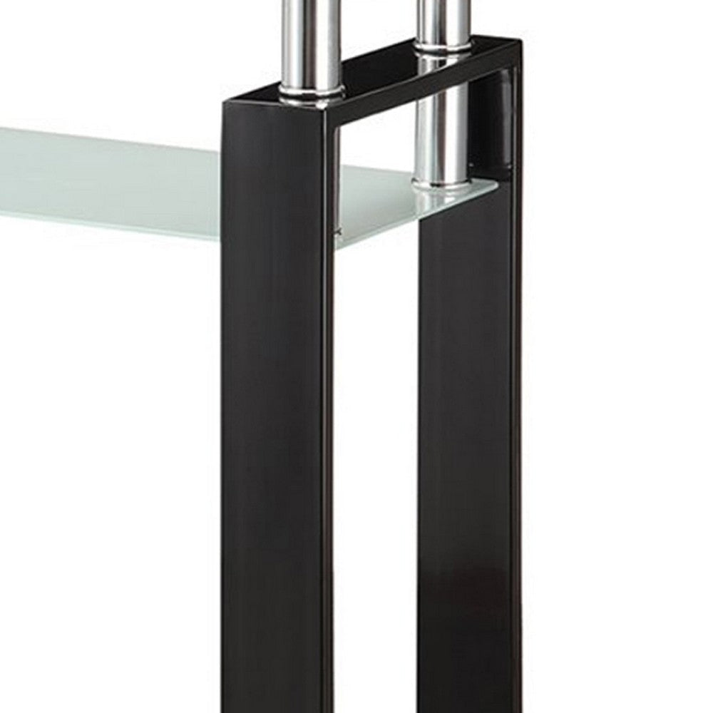 48 Inch Modern Sofa Console Table Frosted Glass Shelf Chrome Black By Casagear Home BM206514