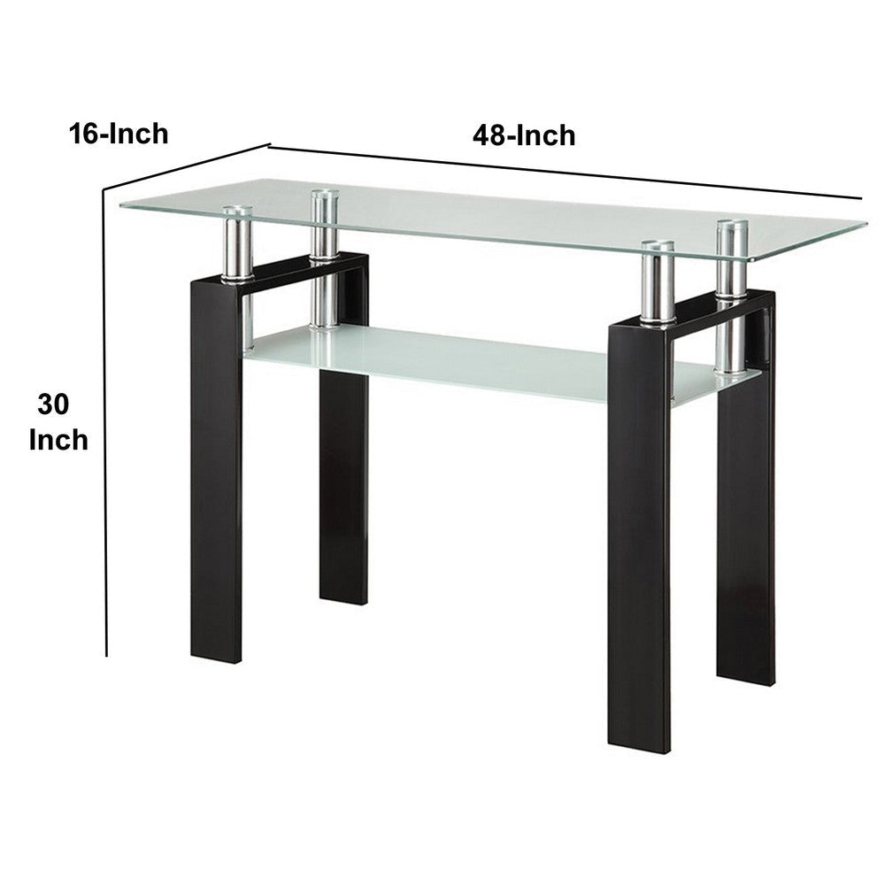 48 Inch Modern Sofa Console Table Frosted Glass Shelf Chrome Black By Casagear Home BM206514