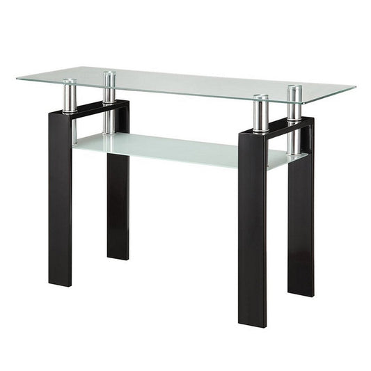Console Table | 48" | Frosted Glass Shelf | Chrome Frame | Black