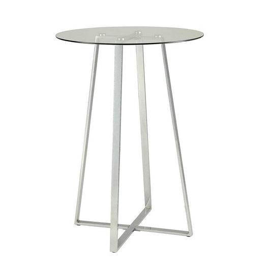 Bar Table | Round Glass Top | Angled Metal Legs | Silver & Clear