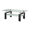 Glass Top Coffee Table with Metal Base and 1 Bottom Shelf, Clear and Black