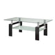 Glass Top Coffee Table with Metal Base and 1 Bottom Shelf, Clear and Black