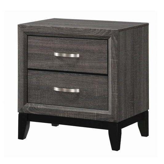 Nightstand | 2 Drawer | Chamfered Legs | Gray & Black
