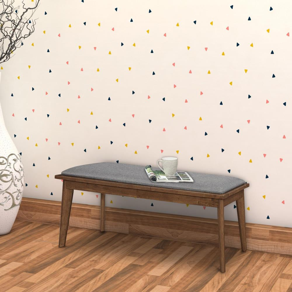 Bench | Fabric Upholstered | Wood | Chamfered Legs | Gray & Brown