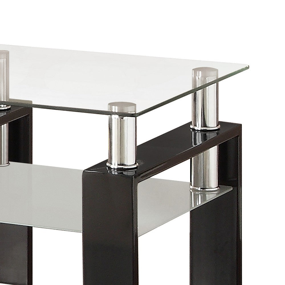 Glass Top End Table with 1 Bottom Shelf Clear and Black By Casagear Home BM206522