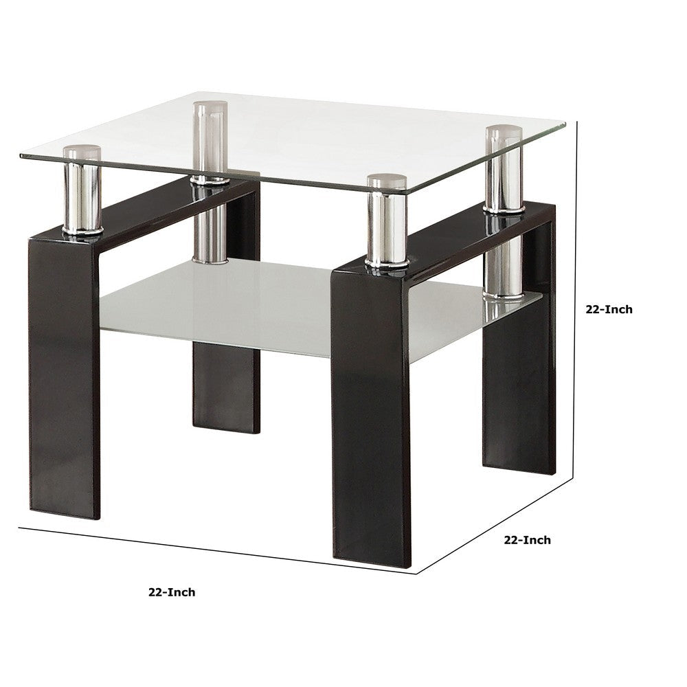 Glass Top End Table with 1 Bottom Shelf Clear and Black By Casagear Home BM206522