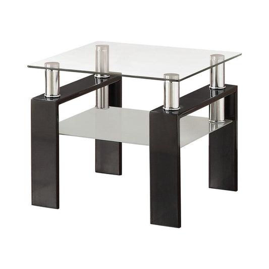 End Table | Glass Top | 1 Bottom Shelf | Clear & Black