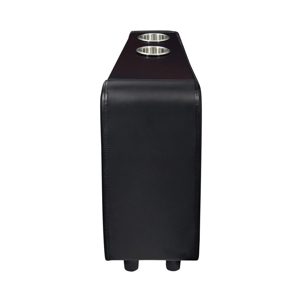 Console | Faux Leather | 2 Removable Metal Cup Holders | Black & Silver