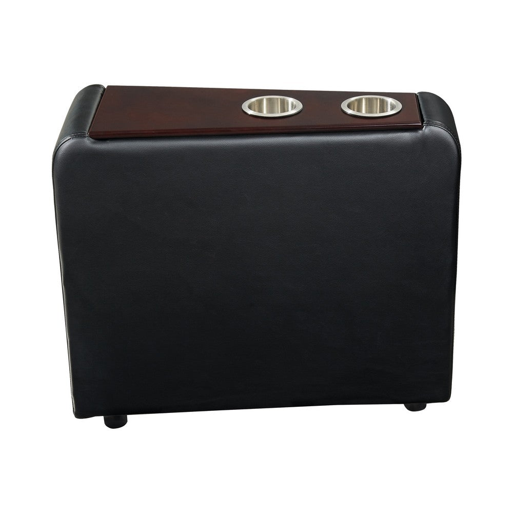 Console | Faux Leather | 2 Removable Metal Cup Holders | Black & Silver