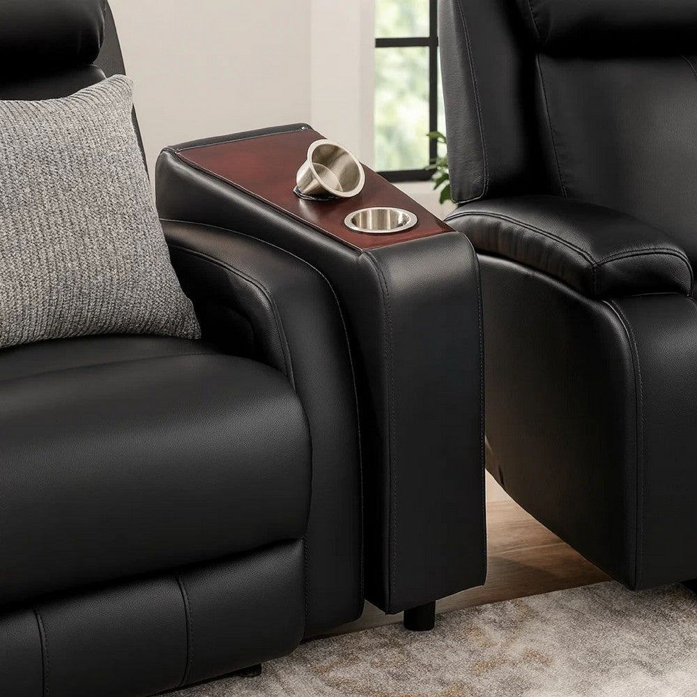 Console | Faux Leather | 2 Removable Metal Cup Holders | Black & Silver