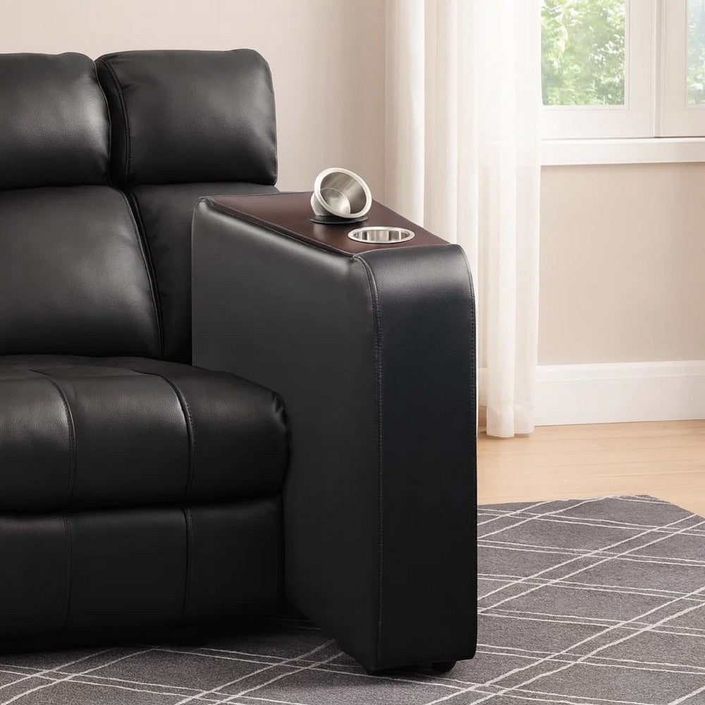 Console | Faux Leather | 2 Removable Metal Cup Holders | Black & Silver