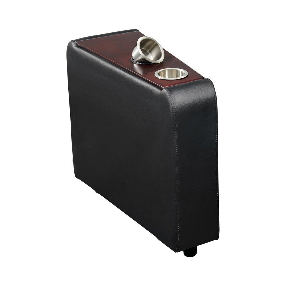 Console | Faux Leather | 2 Removable Metal Cup Holders | Black & Silver