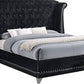 Velvet Upholstered Wooden Queen Size Bed with Shelter Style Headboard,Black By Casagear Home BM206536