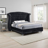 Bed | Queen | Velvet Upholstered | Shelter Headboard | Black
