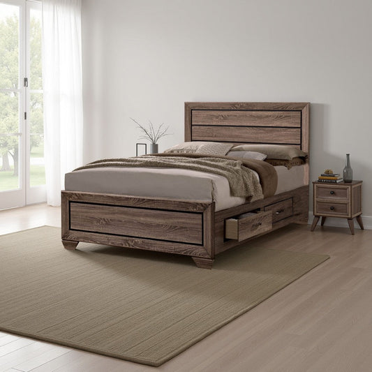 Bed | King Size | Wood | Storage Drawers | Taupe Brown