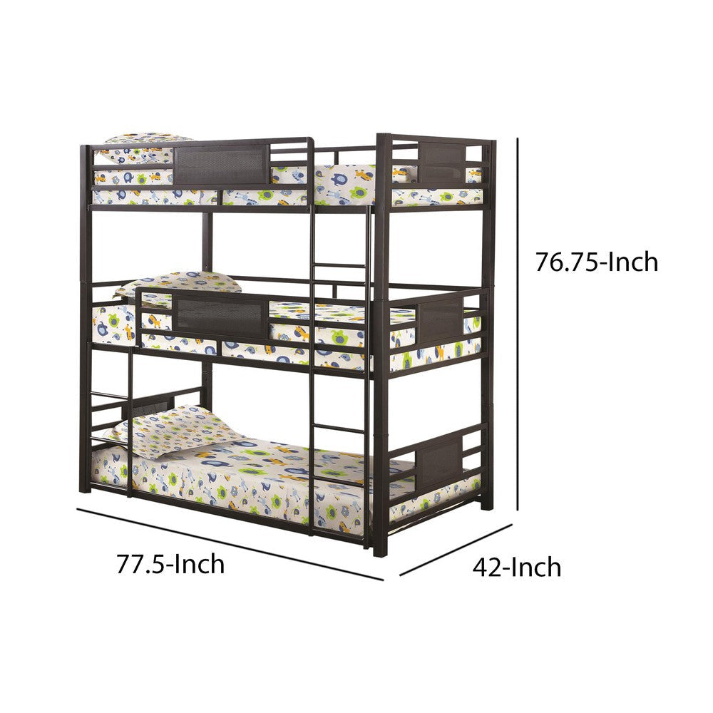 Metal Triple Bunk Bed with Built in Ladder Bronze By Casagear Home BM206557