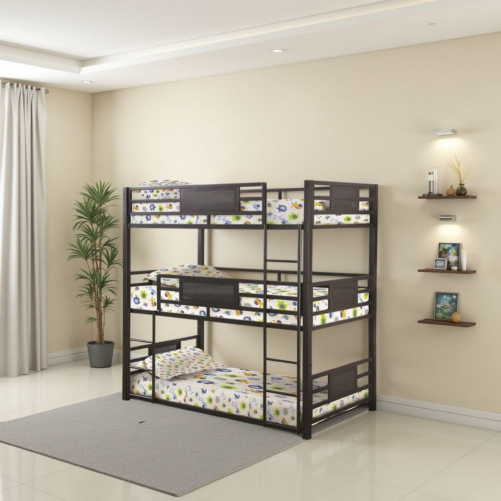 Bunk Bed | Triple | Metal | Built-in Ladder | Bronze