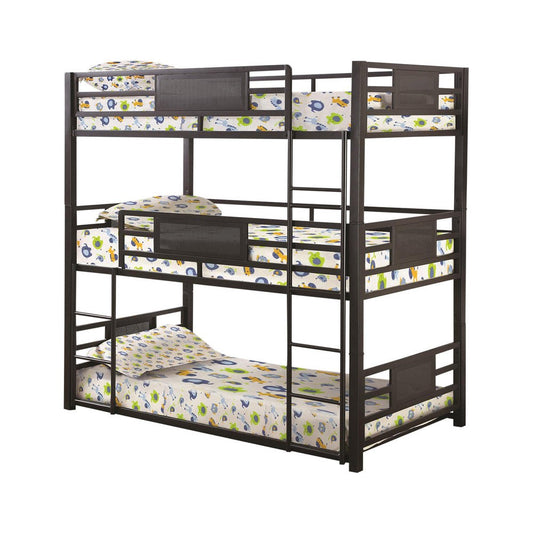 Metal Triple Bunk Bed with Built in Ladder, Bronze By Casagear Home