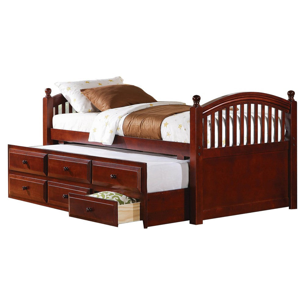 Wooden Twin Size Daybed with Trundle and Three Spacious Drawers Brown BM206586