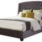 Fabric Upholstered Wooden Queen Size Bed with Winged Headboard, Gray By Casagear Home