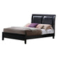 Wooden Eastern King Size Bed with Leather Upholstered Headboard, Black By Casagear Home